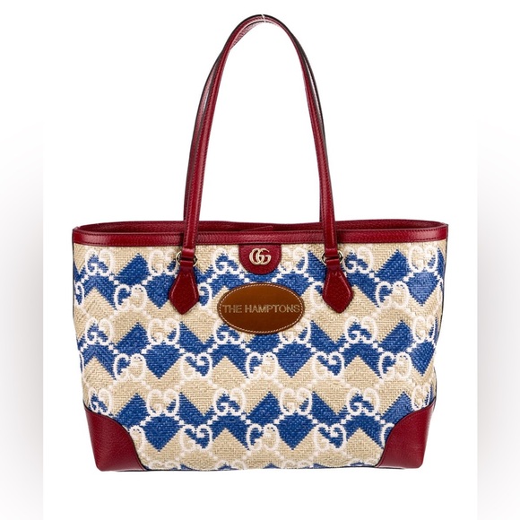 Gucci The Hamptons Ophidia Shopping Tote Straw Effect GG Raffia Women's limited - Picture 1 of 13